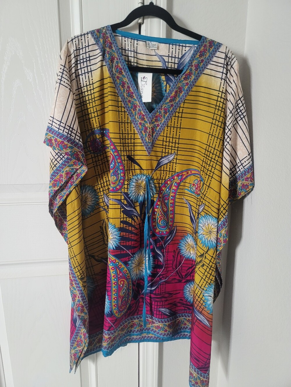 DIANA V-Neck Yellow Multi Floral Paisley Tunic Top
